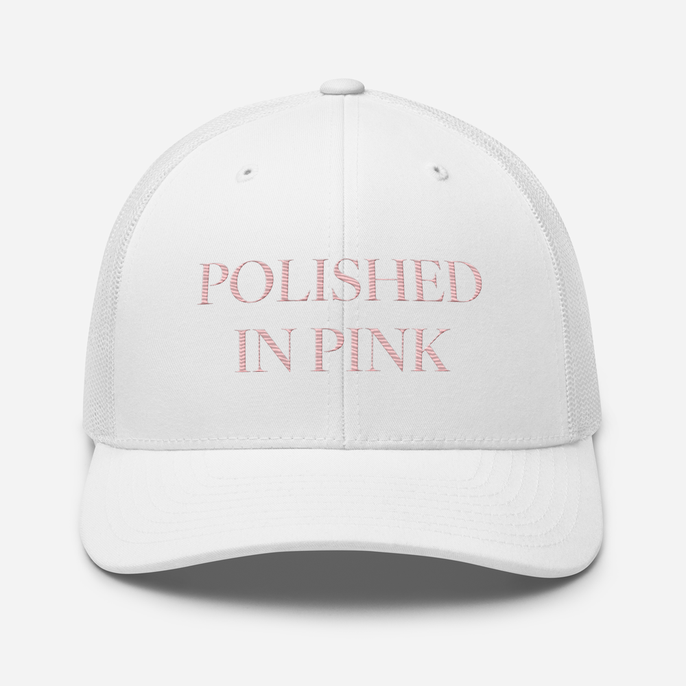 White Polished In Pink Trucker Cap