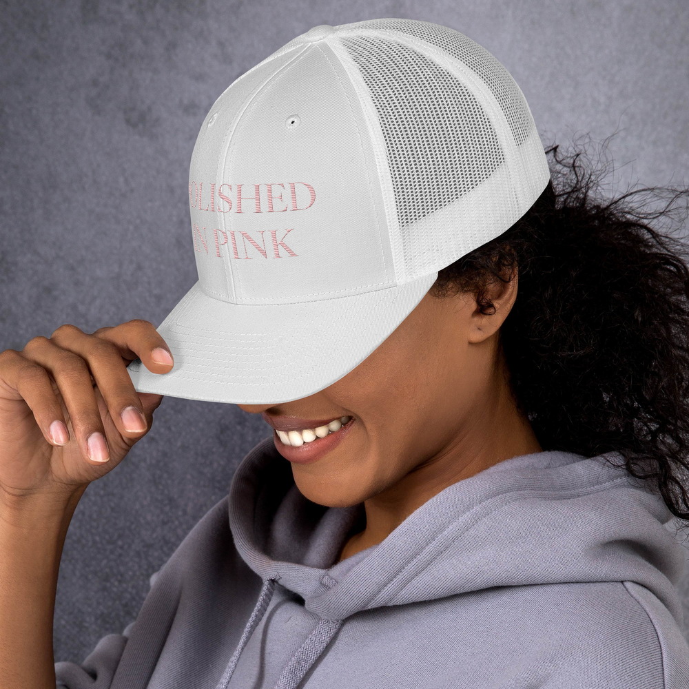 White Polished In Pink Trucker Cap - Image 6